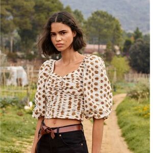 Mango polka dot ruched blouse in XL. NWT